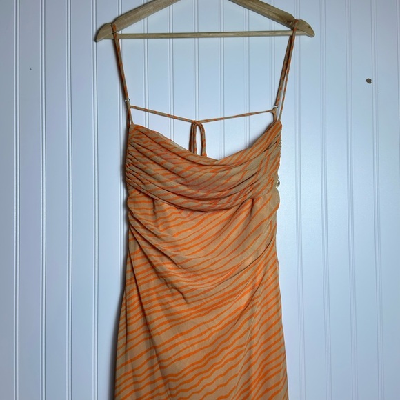 Zara Draped printed orange tulle Elegant Peach Spaghetti Strap Dress XL NWT - Picture 6 of 12